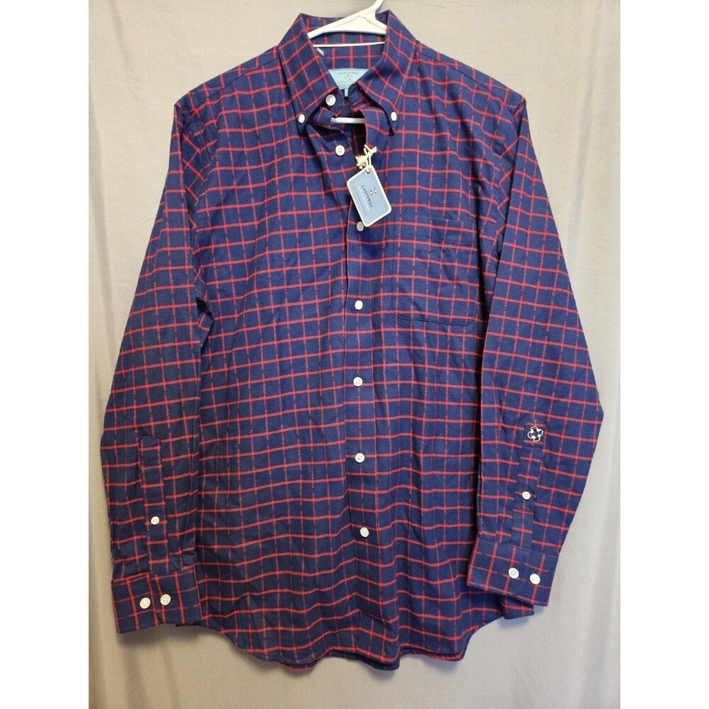 Castaway Nantucket Island Men’s Small Plaid Button Down Shirt Navy Red Long...